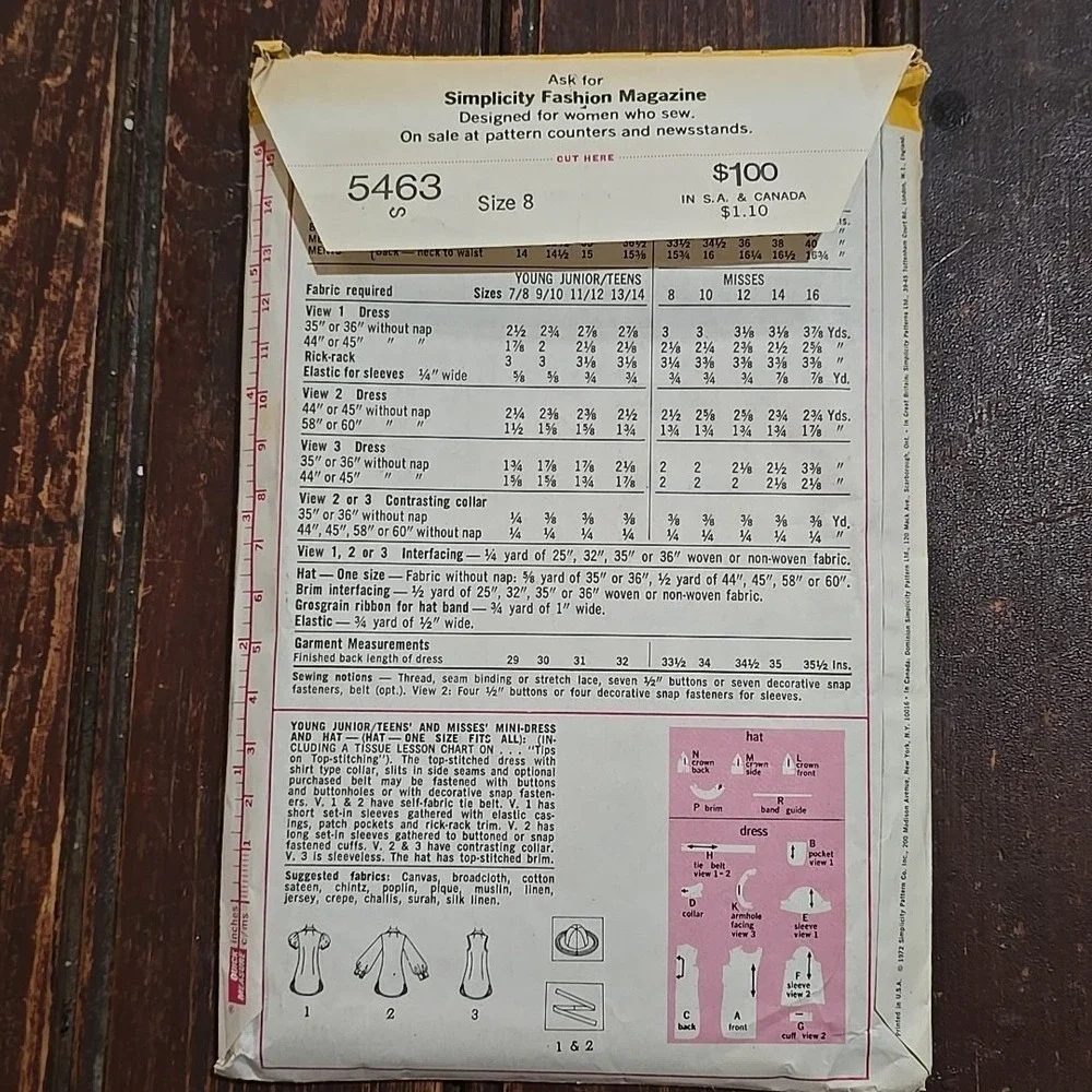 VTG 70s Simplicity 5463 Misses‎ Shirt Dress Sewing Pattern Sz 8 Bust 31.5 Cut